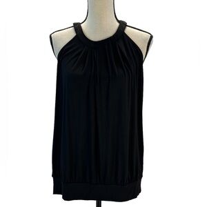 Yesfashion Sleeveless Halter Pleated Tank Top Blouse - Black - size Large